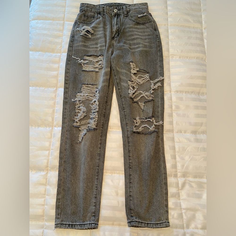 Shein High Waist Ripped Jeans Grey